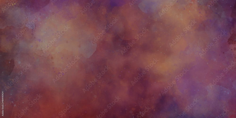 abstract background with watercolor ombre leaks and splashes texture on white watercolor paper background. blue and purple and orange watercolor colorful bright ink and watercolor textures.