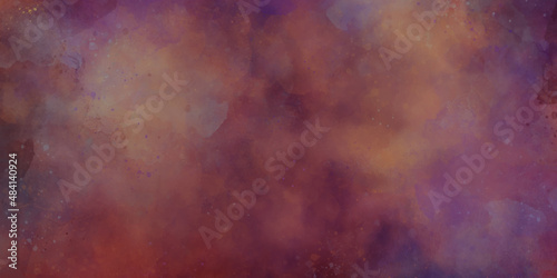 abstract background with watercolor ombre leaks and splashes texture on white watercolor paper background. blue and purple and orange watercolor colorful bright ink and watercolor textures.