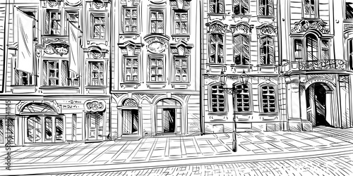 Prague city hand drawn sketch. European city, vector illustration