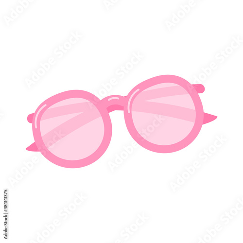 sunglasses pink glasses with transparent glasses on a white background. top view, flat style. isolated vector illustration