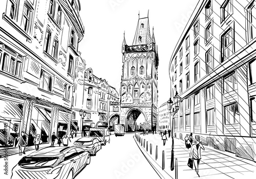 Prague city hand drawn sketch. European city, vector illustration © romanya