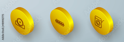 Set Isometric line Otolaryngological head reflector, Teeth with braces and Dental floss icon. Vector