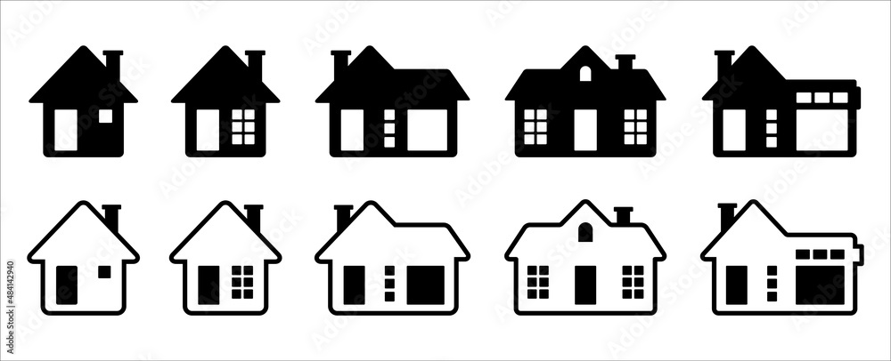 House icons set. Home icon collection. Symbol of homepage, real estate and residential. Simple flat design vector illustration.