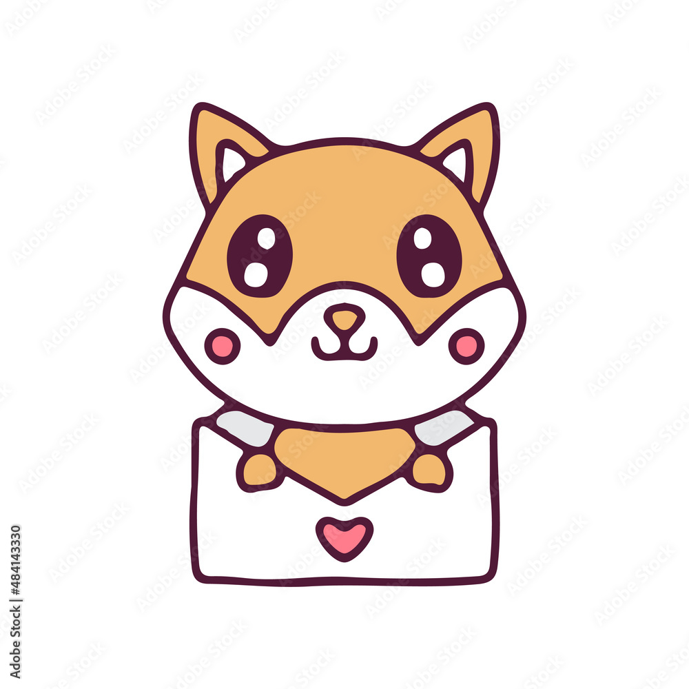 Cute shiba inu on love letter. Illustration for sticker and t shirt. Cute shiba inu on love letter. Illustration for sticker and t shirt.