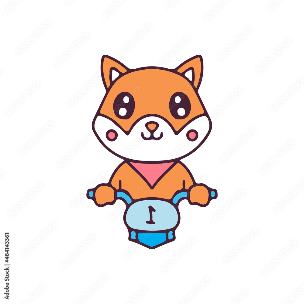 Cute shiba inu ride a bike. Illustration for sticker and t shirt.