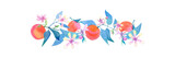 Watercolor hand painted banner with orange fruits and blossom. For cards, wedding invitation, greeting design