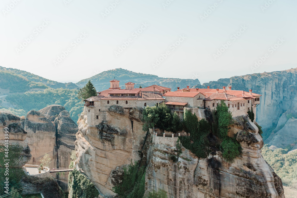 Beautiful panoramic view in the mountains. Monasteries in meteora, Greece