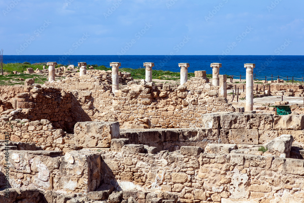 Roman Column architecture building ruins at the Kato Paphos (Pafos) Archaelogical Park in Cyprus which is a popular tourist holiday travel destination and landmark attraction, stock photo image Roman Column architecture building ruins at the Kato Paphos (Pafos) Archaelogical Park in Cyprus which is a popular tourist holiday travel destination and landmark attraction, stock photo image