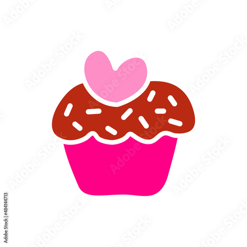 Icono plano cupcake con corazón en varios colores