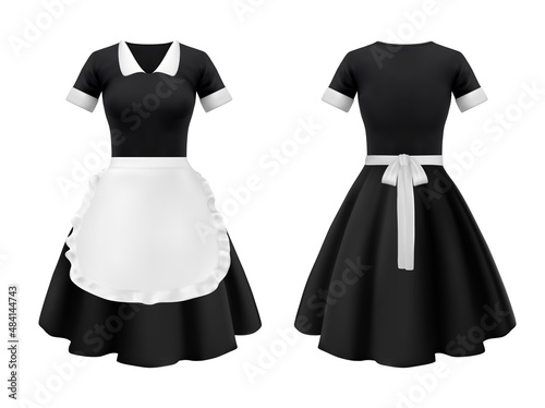 Fototapeta Maid and waitress uniform, hotel and house worker dress clothes