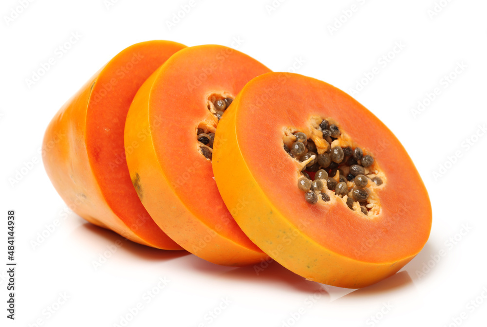 Papaya fruit sliced isolated on a white background