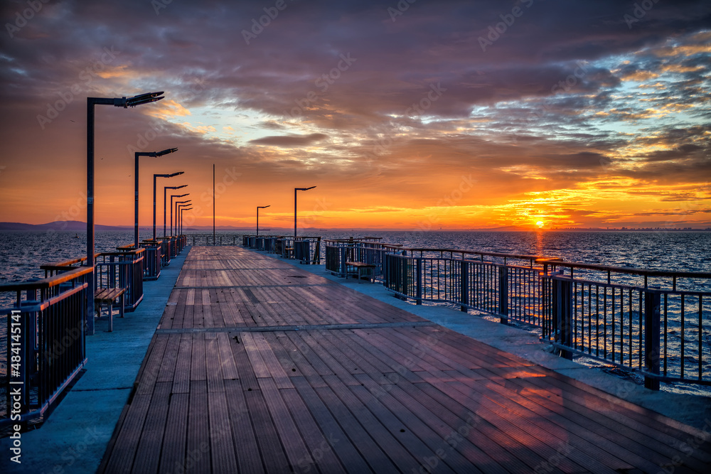 Sunset at the pier in Pomorie