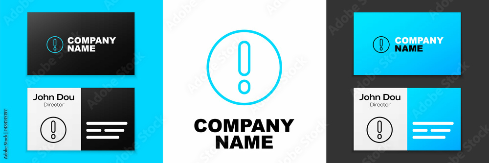 Naklejka premium Blue line Speech bubble and Exclamation icon isolated on white background. FAQ sign. Copy files, chat speech bubble and chart. Logo design template element. Vector