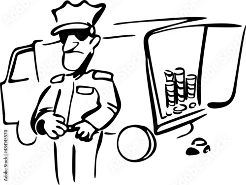 A policeman is guarding a car full of gold bars
