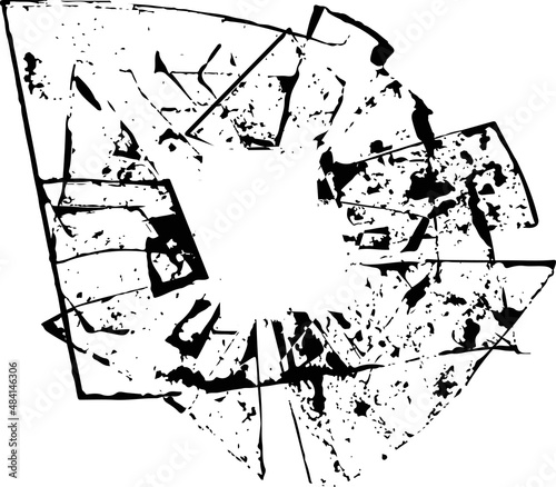 Broken glass, cracks, bullet marks on glass. High resolution. Texture glass with black hole. EPS 10, Vector cracked effect illustration 