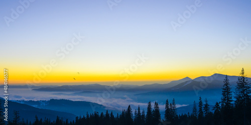 Early Sunrise in the Ukrainian Carpathian Mountains. Sun Rising over Hoverla Mountain, Highest Point of Ukraine.