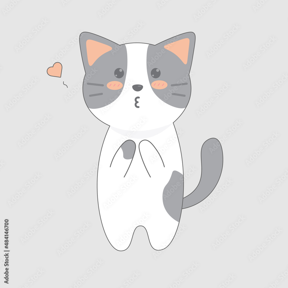 Obraz premium Cute kissing cat icon. Cartoon characters art