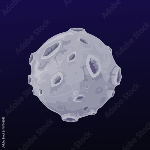 Galaxy space grey planet with craters. Vector sphere with volcanic potholed gray surface. Globe in alien universe, Ui game object, fantasy comet, meteor isolated astronomical object in deep cosmos