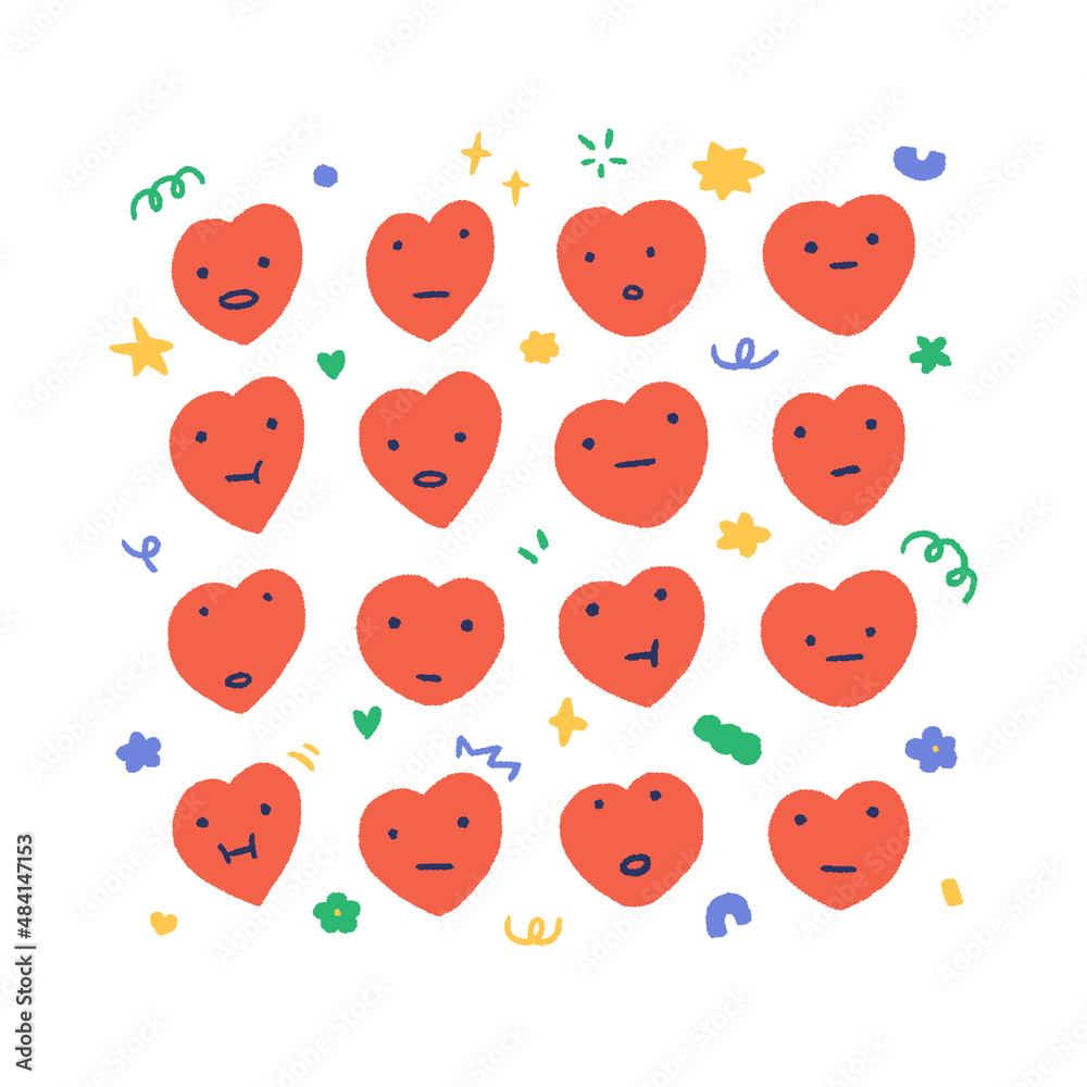 Set of heart with face vector illustration in cartoon style. Set of heart with face vector illustration in cartoon style.