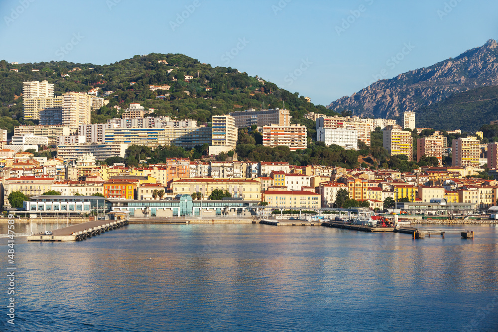 Ajaccio port view, coastal summer cityscape. Corsica