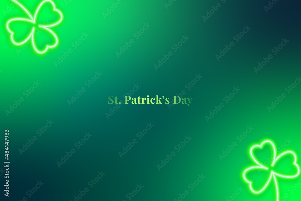 Happy Saint Patricks Day banner. Minimalist gradient green background with neon shamrocks. Green vector backdrop. Happy Saint Patricks Day banner. Minimalist gradient green background with neon shamrocks. Green vector backdrop.