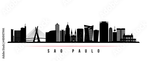 Sao Paulo skyline horizontal banner. Black and white silhouette of Sao Paulo  Brazil. Vector template for your design.