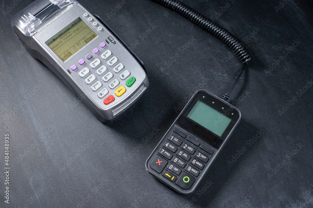 Bank terminal for non-cash payment by mobile phone or credit card. Bank terminal for non-cash payment by mobile phone or credit card.