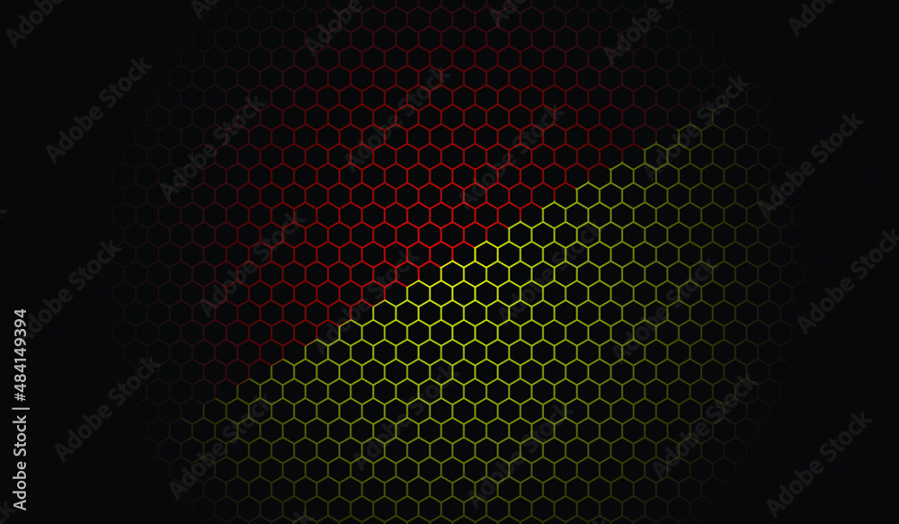 Red and yellow color and black hexagon background