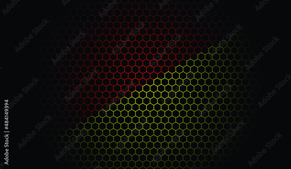 Red and yellow color and black hexagon background Red and yellow color and black hexagon background