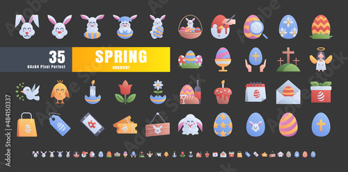 64x64 Pixel Perfect. Easter Day Set. Flat Gradient Color Icons. For App, Web, Print. Ready to use and Easy to Customize. Editable Stroke.