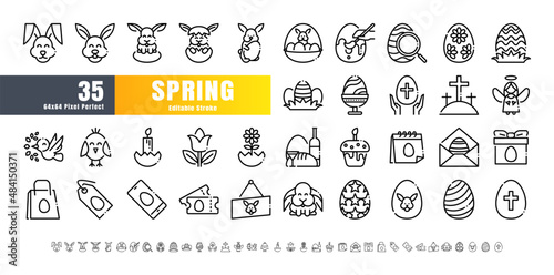 64x64 Pixel Perfect. Easter Day Set. Line Outline Icons. For App, Web, Print. Ready to use and Easy to Customize. Editable Stroke.