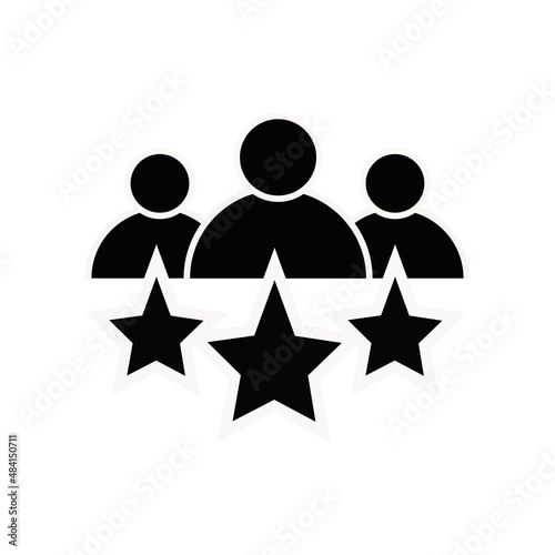 Business client line icon in flat style. Team and 5 stars symbol isolated on white. Leadership concept. Vector group of people icon in black People with rating Simple teamwork icon Vector illustration