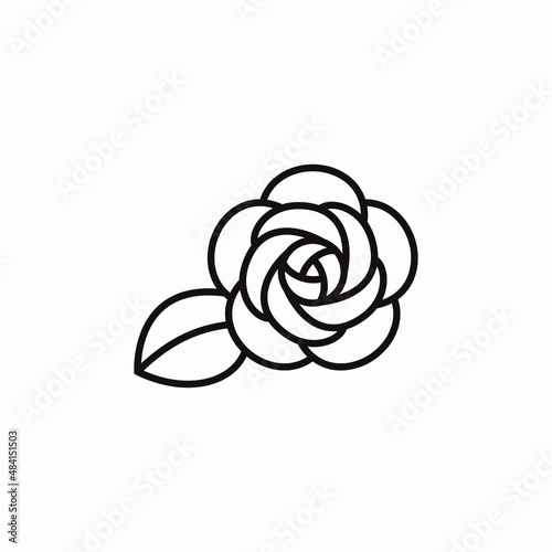ロゴ、アイコンのための、薔薇、カメリアのシンプルな線画