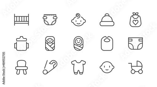 Linear icon set of baby.