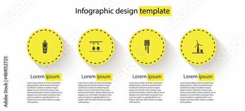 Set Portable sensor, Smart farm with bulb and plant, Temperature humidity and Wind turbine. Business infographic template. Vector