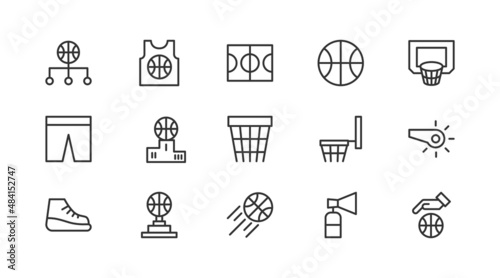 Editable vector pack of basketball  line icons.