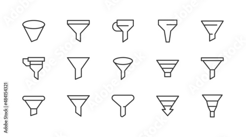 Editable vector pack of funnel  line icons.