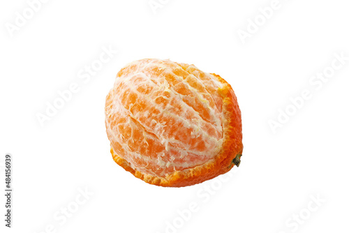 Partially peeled tangerine. Isolation on white.