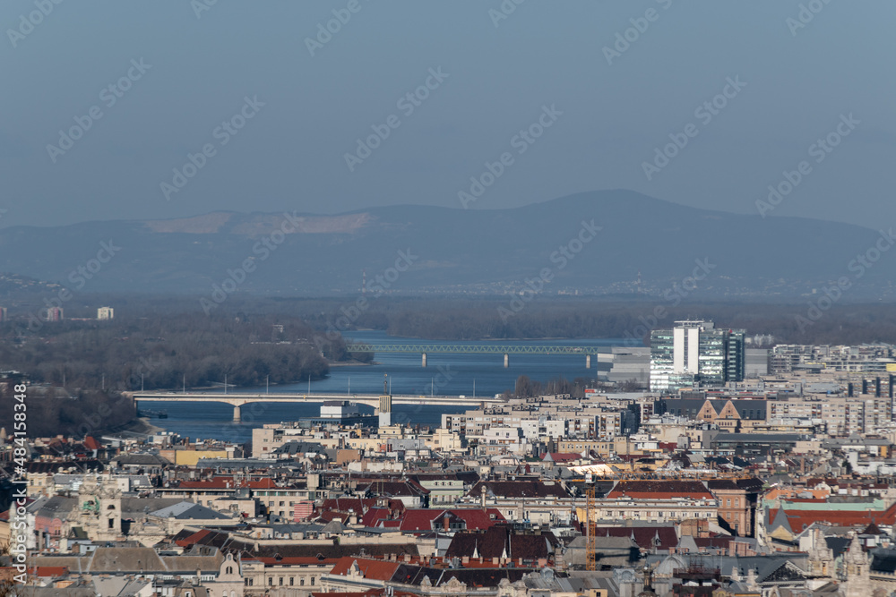 Cityscape of Budapest, Danube river and bridges in Hungary