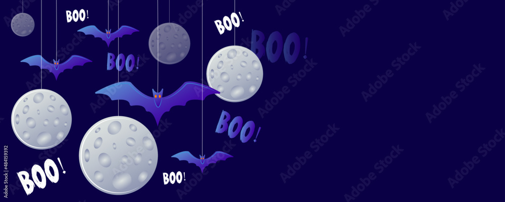 Halloween banner. Moon, bats and Boo! Halloween banner. Moon, bats and Boo!