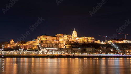 Buda Castle illuminated at night in Budapest Hungary Europe