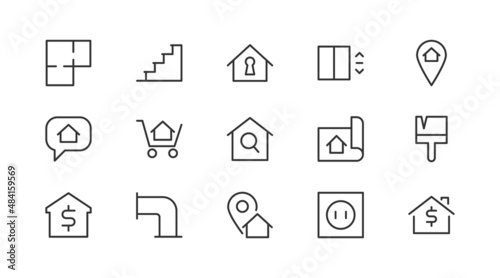 Set of simple real estate  line icons.