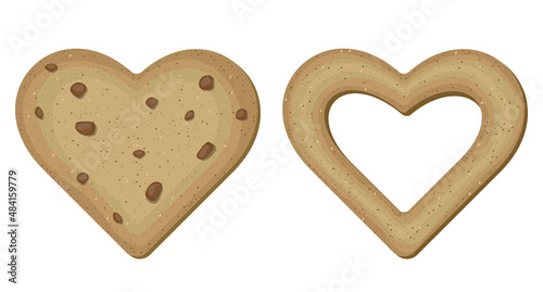 Vector heart shaped cookies with chocolate isolated on white background.
