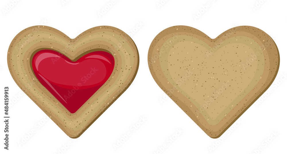 Vector valentine's day cookies with red berry jam isolated on white background. Realistic heart shaped cookies. Vector valentine's day cookies with red berry jam isolated on white background. Realistic heart shaped cookies.