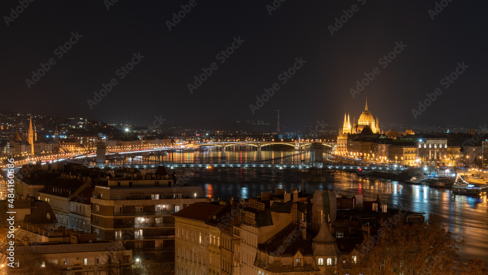 Nightscape of Budapest with Hungarian Parliament Building in Hungary Europe