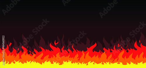 Ablaze. Red and yellow Fire flames,Cartoon, fire or flame pictogram. Fire drawn line pattern. Funny flat vector flames icon. Drawing burn, bonfire, campfire banner. Torch flame tribal logo.