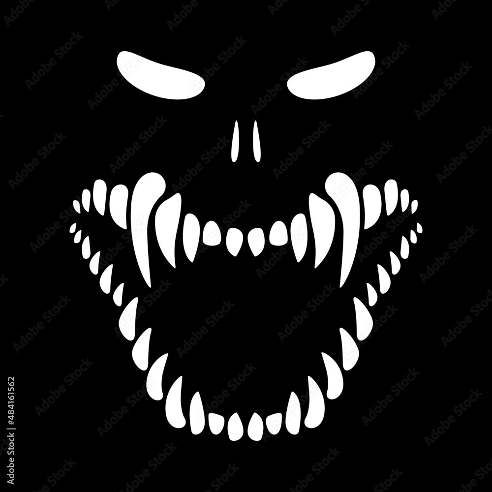 Fototapeta premium Halloween. The face of the monster on a black background. Skeleton with sharp teeth