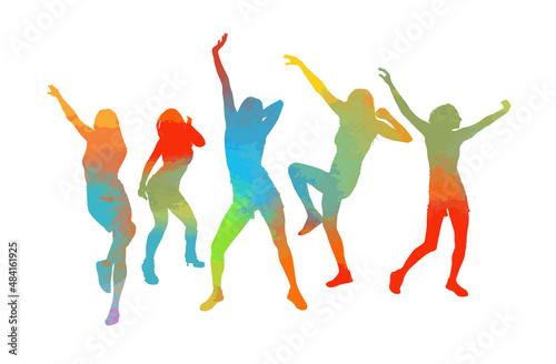 Dancing colorful girls. Vector illustration