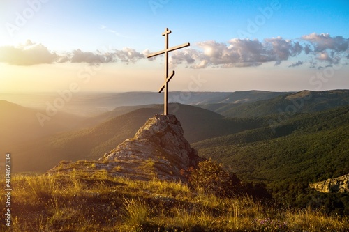 Fotografi crucifixion, religion and christianity concept, silhouette of cross on calvary h