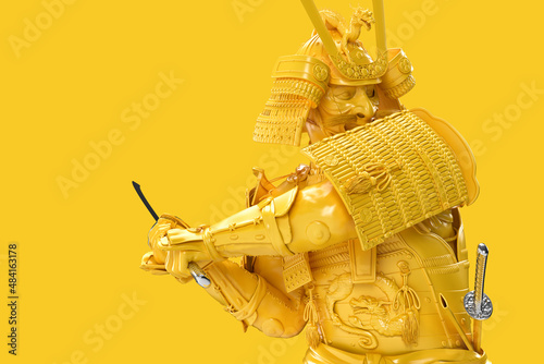 Portrait of samurai with katana. 3D Rendering